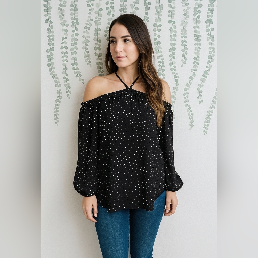 Bishop + young ANA navy Blouse Size M Off the shoulder zip back